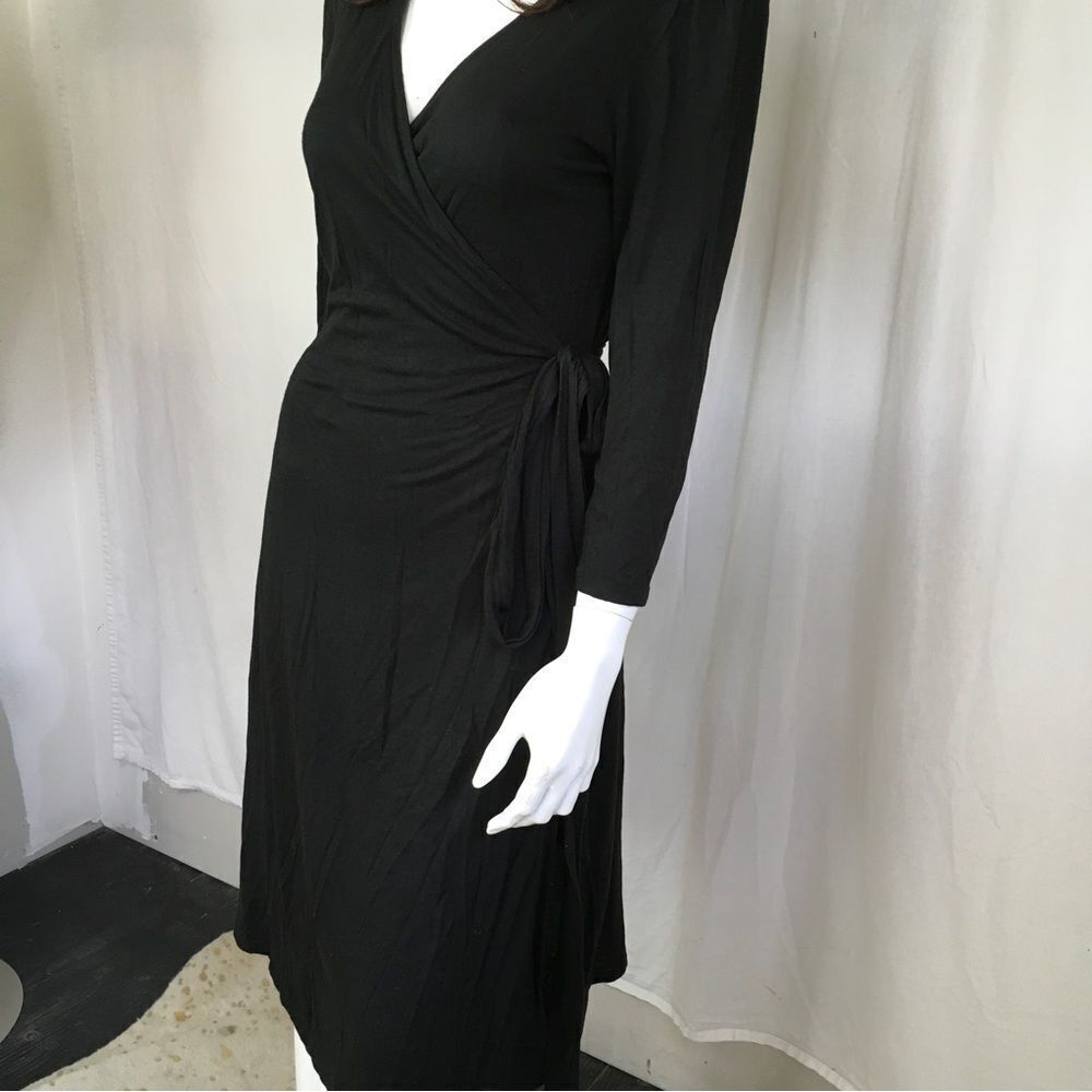 Gap Maternity Black Jersey Surplice V-Neck 3/4 Sleeve Wrap Knee Length Dress S - Picture 4 of 8